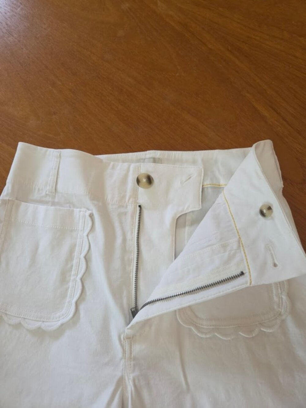 Maeve The Colette Magic Fabric Scallop Pocket Pants Wide Leg High Rise White 28 - Picture 5 of 13